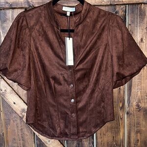 Bagatelle Rich Brown Button-Up Blouse